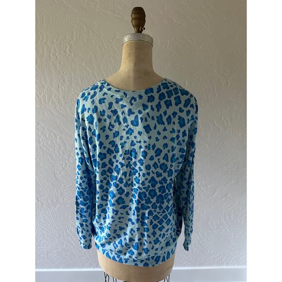 QUACKER FACTORY | Blue Animal Print Cardigan NEW Medium Bling Button Sweater - Picture 3 of 9